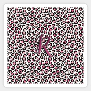 Letter R Monogram & Pink Leopard Print Sticker